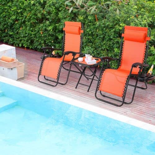 Image of Ash & Roh Zero Gravity Lawn Chair Anti Gravity Lounge Adjustable Recliner Pillow Outdoor Camp Chair for Poolside Backyard Beach, Support (Orange)