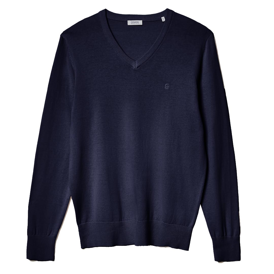 Coveri Maglione Uomo Scollo V Pullover Punta Tinta Unita Elegante Classico 100% Cotone