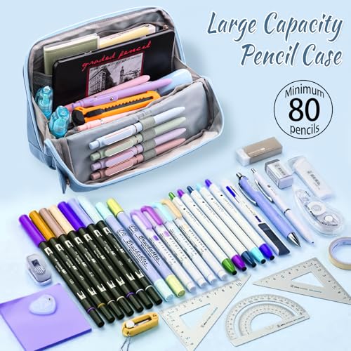Image of Aesthetic School Supplies Cute Standing Pencil Case for Girls Student,Large Capacity Magnetic Flap Standable Pencil Pouch with Zipper,Back-to-school Gifts Big Stationery Travel Organizer for Adults