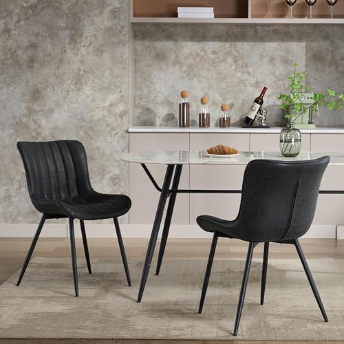 GarveeHome Upholstered Dining Chairs Set of 2, Leather Kitchen Chairs with Metal Legs, Mid Century Modern Dining Room Chairs w/Comfy Backrest