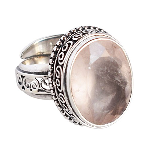 Bague en argent 925 véritable et pierres précieuses quartz rose FSJ-852