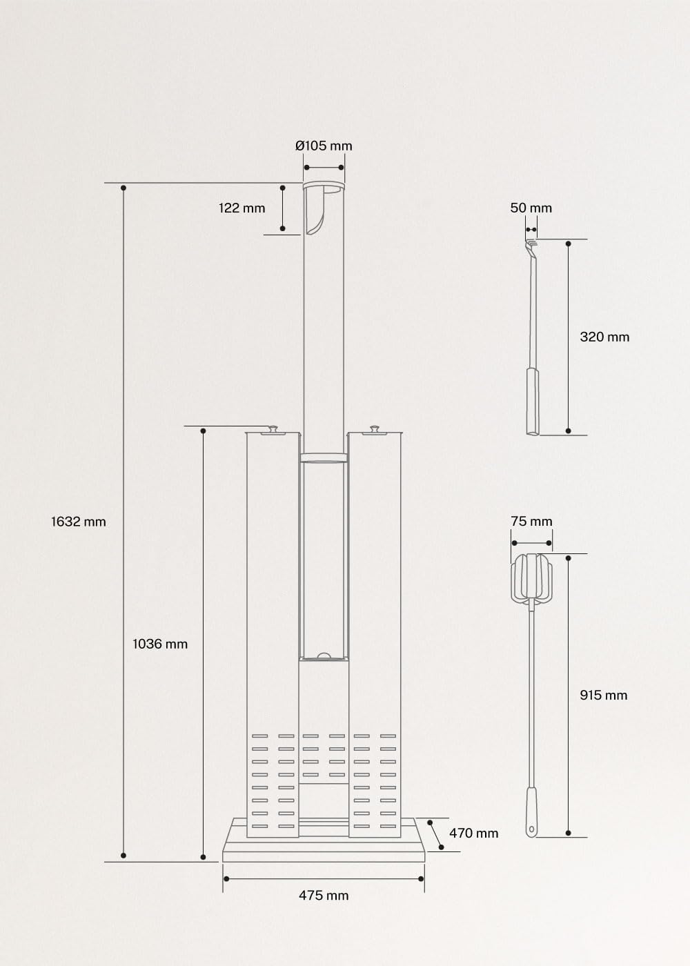 CREATE/FIRE TUBE HEATER/Estufa exterior de pellets sin humo / 8.2kW. libre de humos. materiales resistentes capacidad 3.6 kg pellets. cobertura de hasta 9m2. consumo de hasta dos horas y media