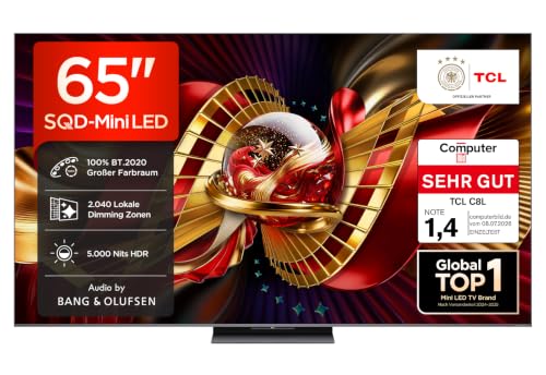 TCL 65C8L 65 Zoll SQD-Mini LED Google TV 100% BT.2020, 5.000 Nits Fernseher