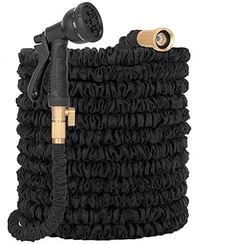 Manguera de jardín, ligera, con accesorios de latón macizo, manguera de jardín extra fuerte, fácil de almacenar, sin torceduras, boquilla de pulverización de 8 funciones Cover