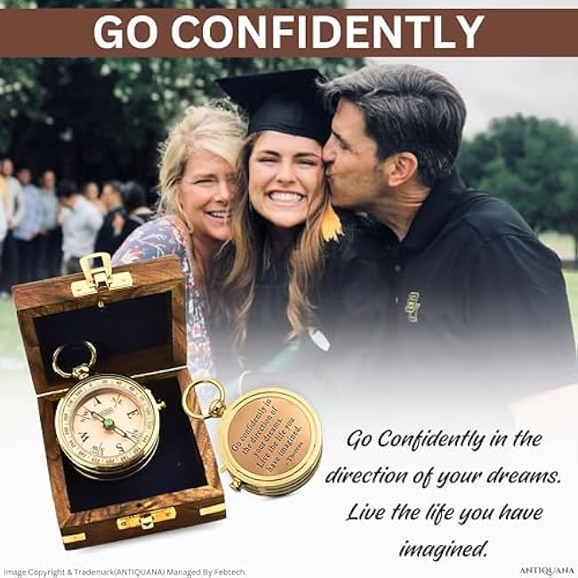 Compass in Wooden Box - Graduation Gifts for Him, Birthday Gifts for Men, Son, Husband - Inspirational, Motivational, Christmas, 2024 Unique Office Decor