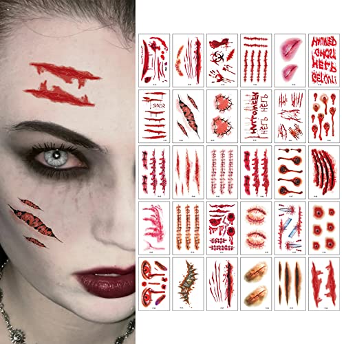 Narben Tattoo Halloween, Halloween Tattoo Narben, Narben Aufkleber, Halloween Aufkleber, Narben Tattoos, Halloween Narben Tattoos, Gefälschte wunden, für Halloween Party, 30 Stück (Stil 2) Cover