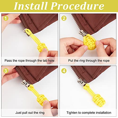 Image of GORGECRAFT 10PCS Zipper Pulls Replacement Universal Nylon Zipper Repair Kit Zipper Slider Pull Tab Zipper Fixer Metal Zipper Head Hand Woven Pull Rope Zipper Handle Cord Pull Tab for Bags, Yellow