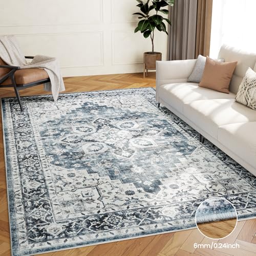 AMADA HOMEFURNISHING 5x7 Area Rugs, Washable Living Room Rug Low-Profile with Non-Slip Backing & Durable Edge Binding, Vintage 5x7 Rugs for Living Room, Bedroom, Dinning Room
