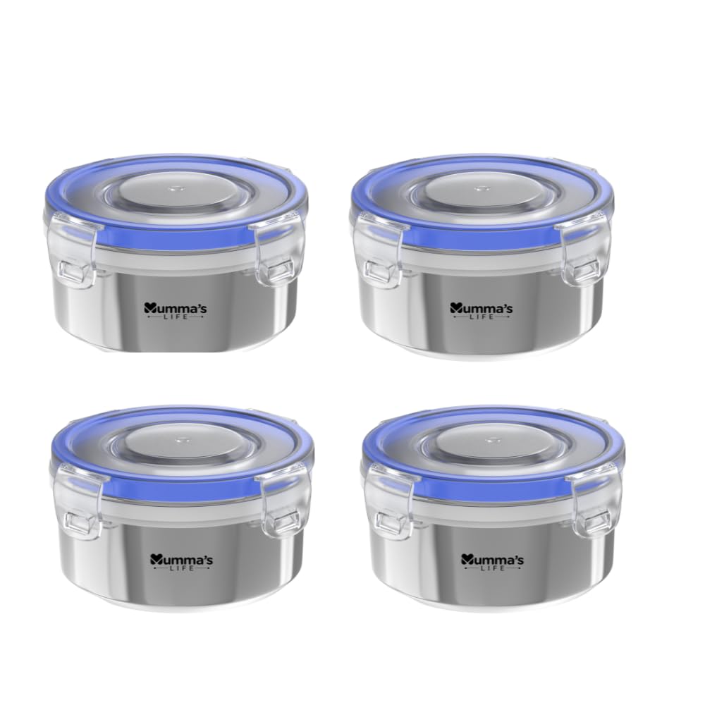Mummas LIFE Stainless Steel Airtight Containers With Leak Proof Lids, Set Of 4, Bpa Free, Odourless, Dishwasher Safe, Ideal For School And Office, 360Ml Capacity Each, Food Grade Silicon Seal, (B0DBLWSCMZ) Amazon Price History, Amazon Price Tracker