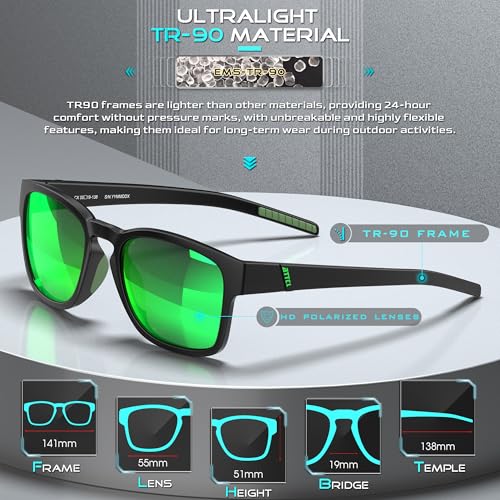 ATTCL Square Polarized Sunglasses Men Women - Lightweight TR90 Frame UV400 Sun Glasses for Driving Fishing Golf Casual Style2