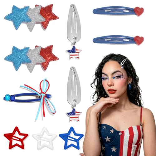 10 pinzas para el cabello estilo clip estrellas, pack 4 de julio miniatura 1