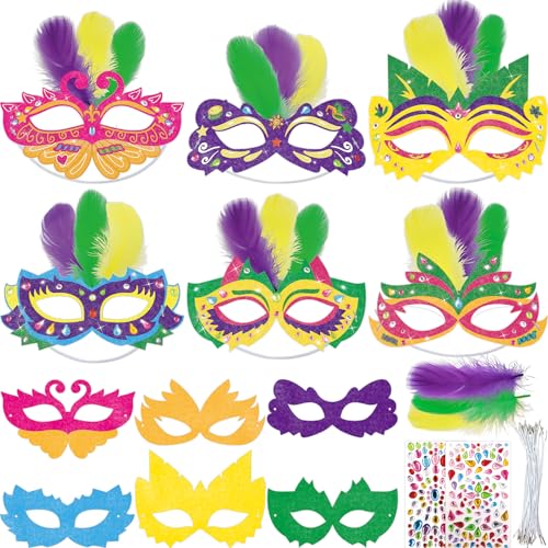 Fancy Land Mardi Gras Mask Craft Kits Glitter Carnival Party Paper Masks For Masquerade Costume Accessories Classroom Family Birthday Activities 24 Pack
