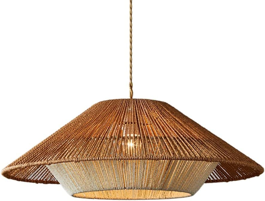 Suspension cage rotin corde chanvre luminaire rétro salon et cuisine
