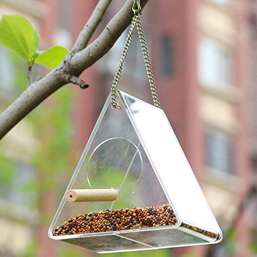 Lanlan Dispenser Acrylic Transparent Bird Feed H? Ngende Bucket Outdoor F ¨ ¹ R Tree Garden Art Print Triangle