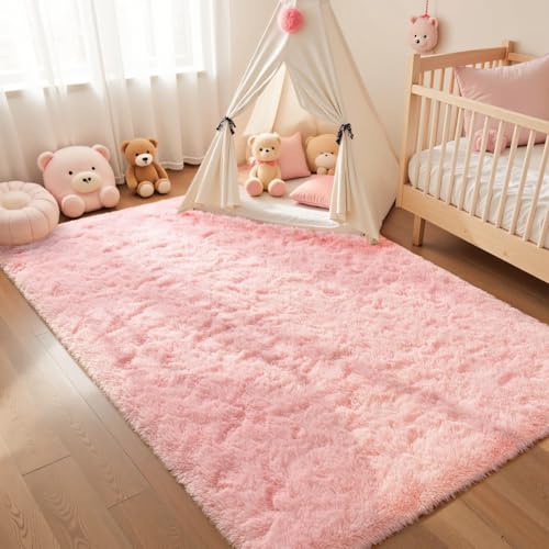 Tapete Shaggy Rosa 5x7 para dormitorio y sala miniatura 3