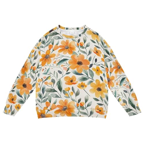 JUNZAN Cute Summer Orange Flowers Little Kids Sweatshirt Hoodie Fleece Fall Tops Shirts Party 4T