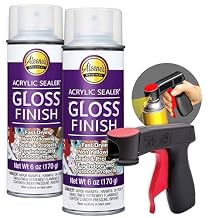 Aleenes Acrylic Sealer Spray 2-Pack with Attachable Nozzle - 6 oz. Gloss Finish, Clear - Water Proof Sealant - Non-Yellowing - Includes Snap-in Spray Can Holder with Trigger