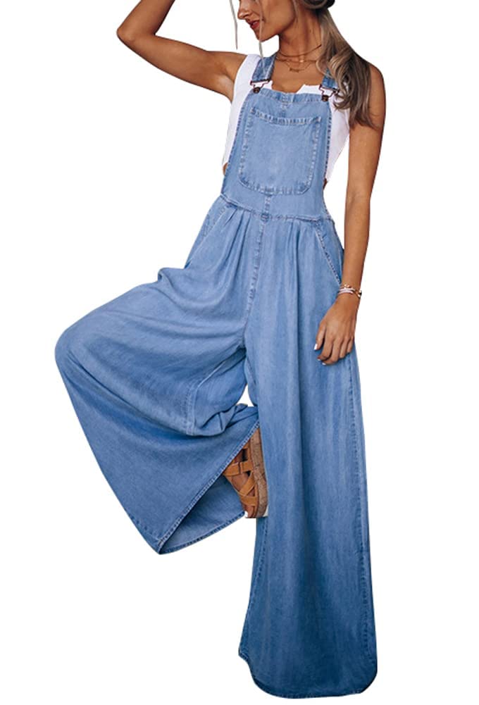 utcoco Women's Casual Loose Denim Overalls Adjustable Strap Wide
