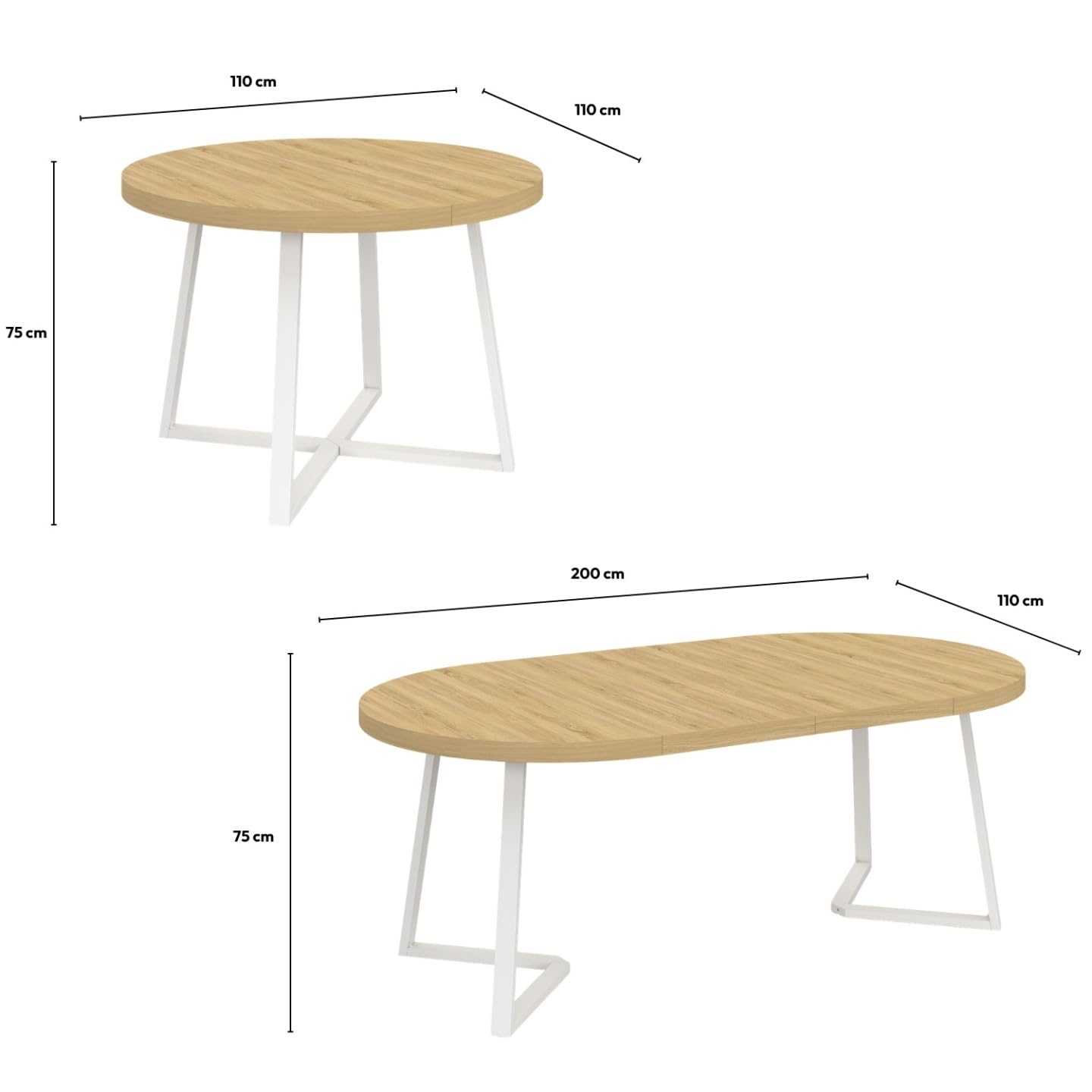 IDMarket - Tavolo da Pranzo Allungabile Rotondo Selma 4-10 Persone, in Legno e Bianco 110-200 cm