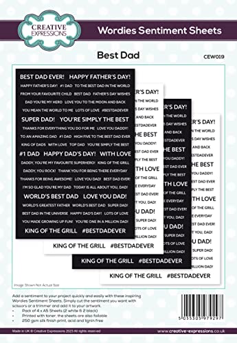 Creative Expressions Wordies Sentiment Sheets-Best Dad, A5, Black and White