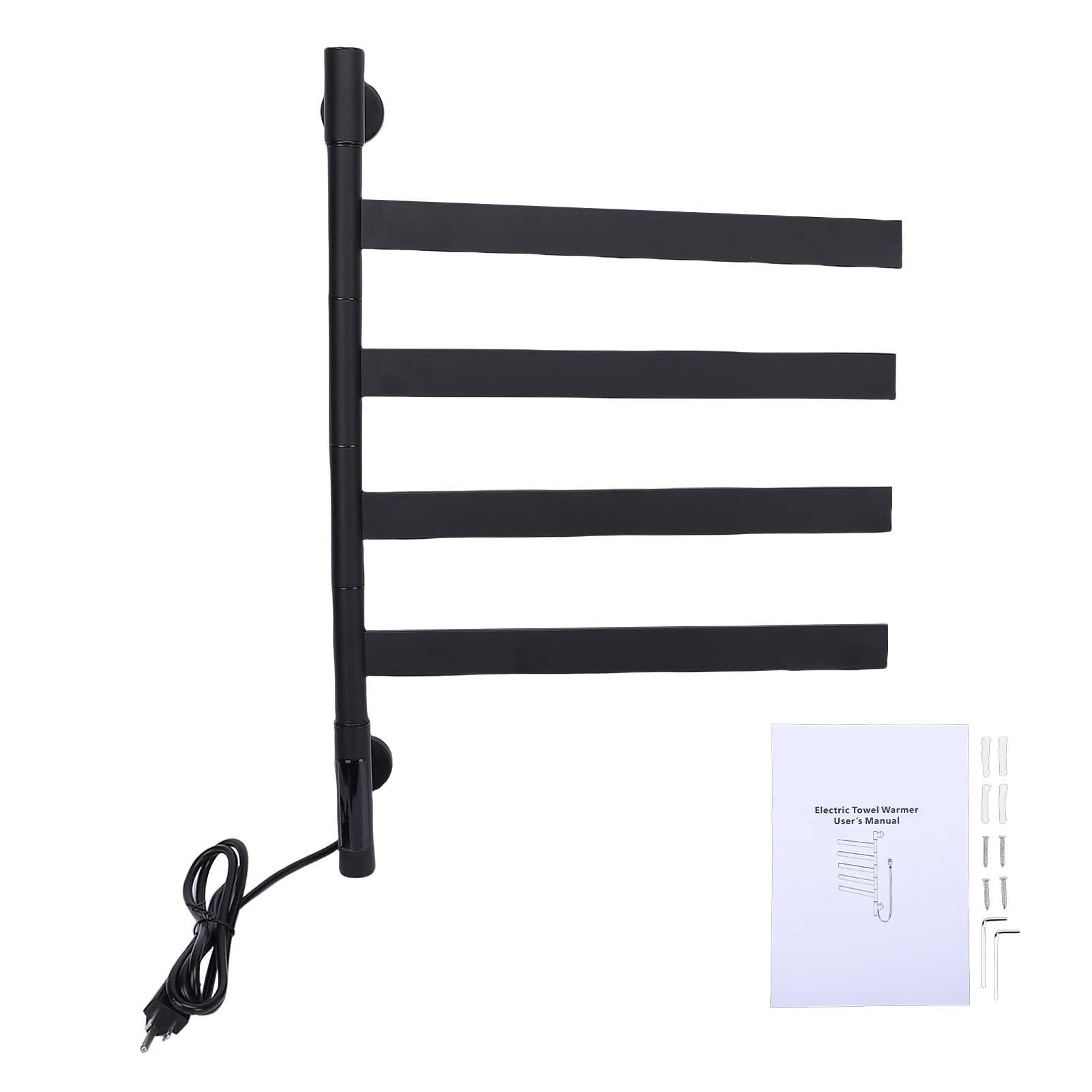 Hilitand Smart Electric Heated Towel Rack, 75W Fast Heating with 4 Rotating Arms and 6 Temperature Settings, for Bathroom Kitchen Hotel Gym, Stainless Steel IPX4, (Rotatable Black Square Tube (US Rotatable Black Square Tube (US Plug 110V)