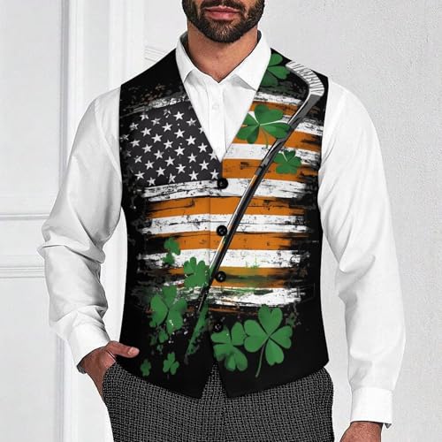 St And Patricks Hockey USA Flag Suit Vest for Men Waistcoat Dressy V Neck Button Down Sleeveless Business Jacket Coat4