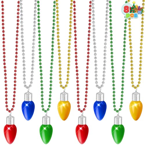 JOYIN 8 Pcs LED Xmas Bead Necklaces Jumbo Bulbs 3 Modes for Adult Kids Sweater New Year Party Supplies