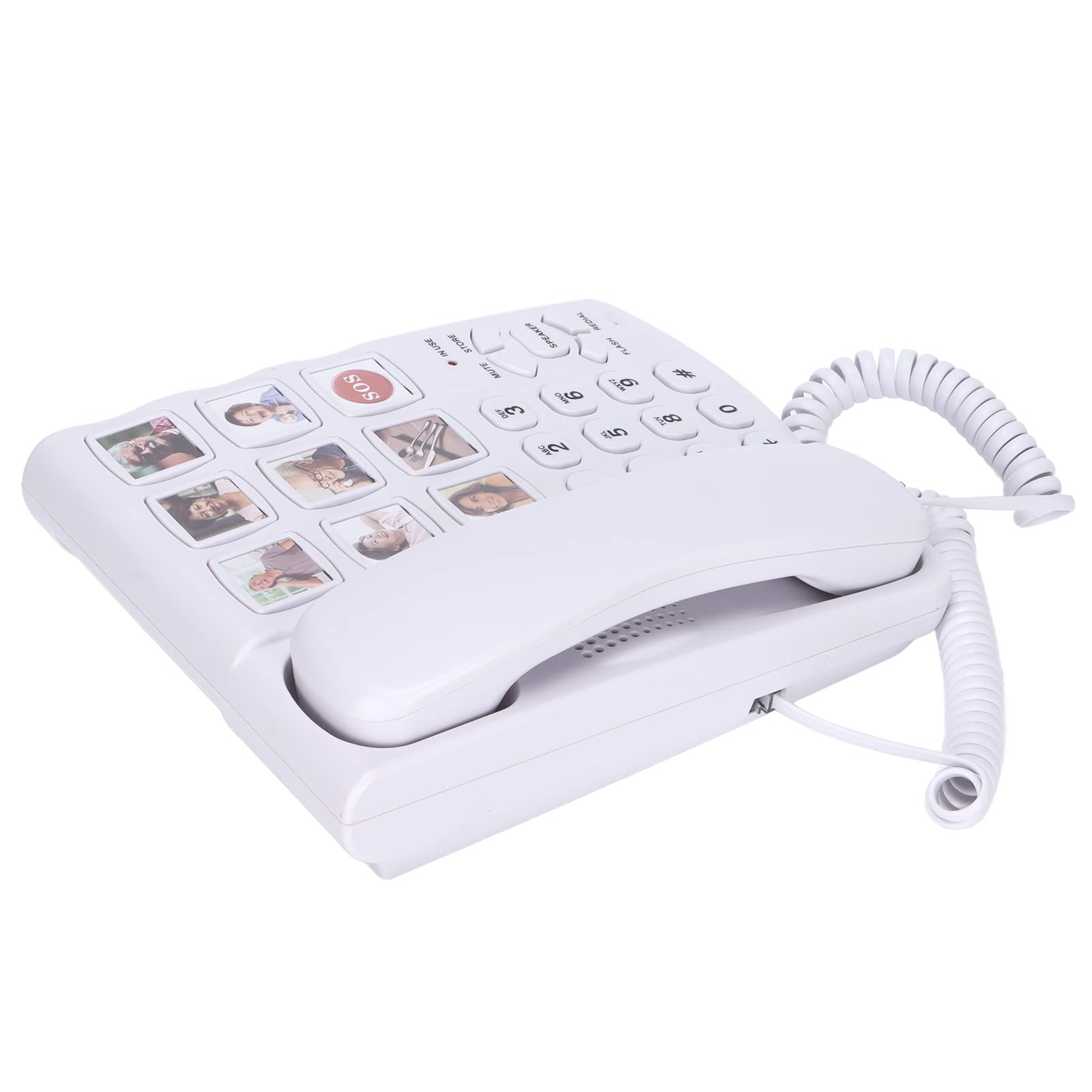 Telefono con Filo a Pulsanti Grandi, Telefono Fisso con Memoria Fotografica con Selezione Rapida e Vivavoce, Foto amplificata con Pulsanti Grandi per Anziani, Anziani, demenza, Non udenti