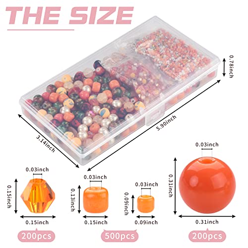 Image of Rired 27 Glass Beads for Bracelet Making Kit, 900pcs Orange Crystal Beads Set, Craft Beads Include Assorted 8mm Round /Bicone /Seed and Shaped Star Beads for Jewelry Making