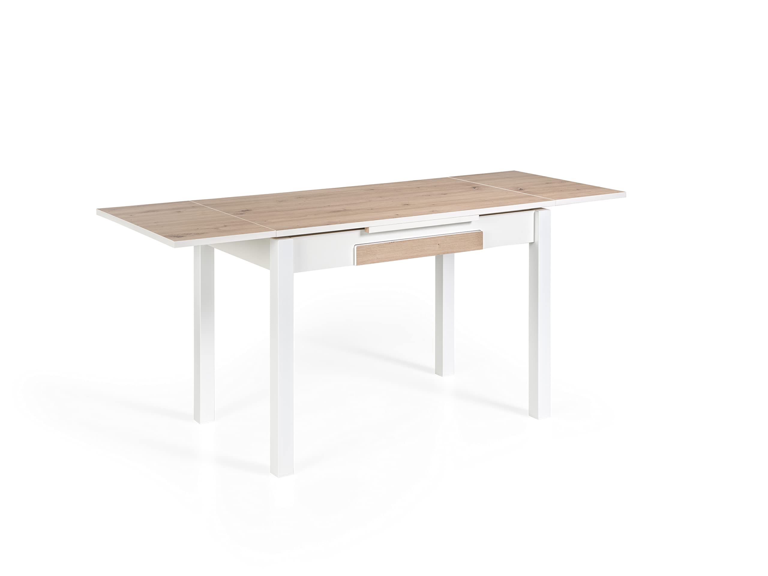 MOMMA HOME Mesa de Comedor Extensible Moderna – Mesa de Cocina Plegable y Extensible, Diseño Noli en Color Roble Rústico y Blanco, Medidas 100/160x60x76 cm