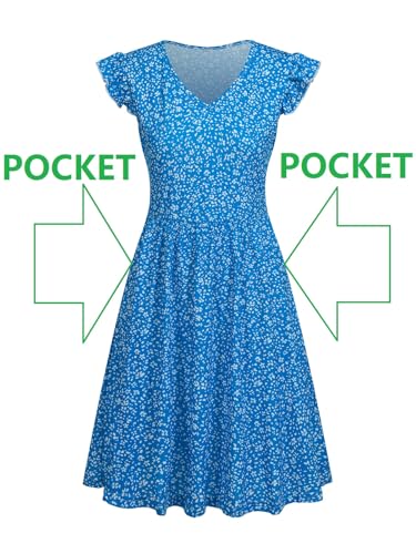 Image of HELYO Women's Summer Dresses Cute V Neck Ruffle Sleeve Cocktail Short Work Casual Dress with Pockets 648