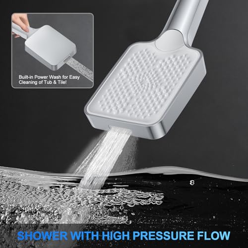Image of Shower Faucet Set, 12 inch Ceiling Mount Rainfall Shower System with 2 Rain Shower Head and Multi-function Handheld Head Push Button Diverter Shower Faucet Trim Kit (12 inch, Polished Chrome)