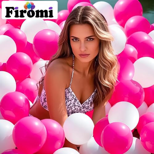 Image of Firomi Small Hot Pink Balloons 5-inch 100 Pack (with 2 Ribbons)