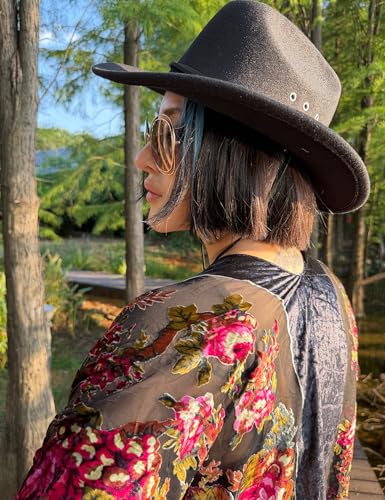 Image of Women's Burnout Velvet Kimono Long Cardigan Cover Up Casual Outfit