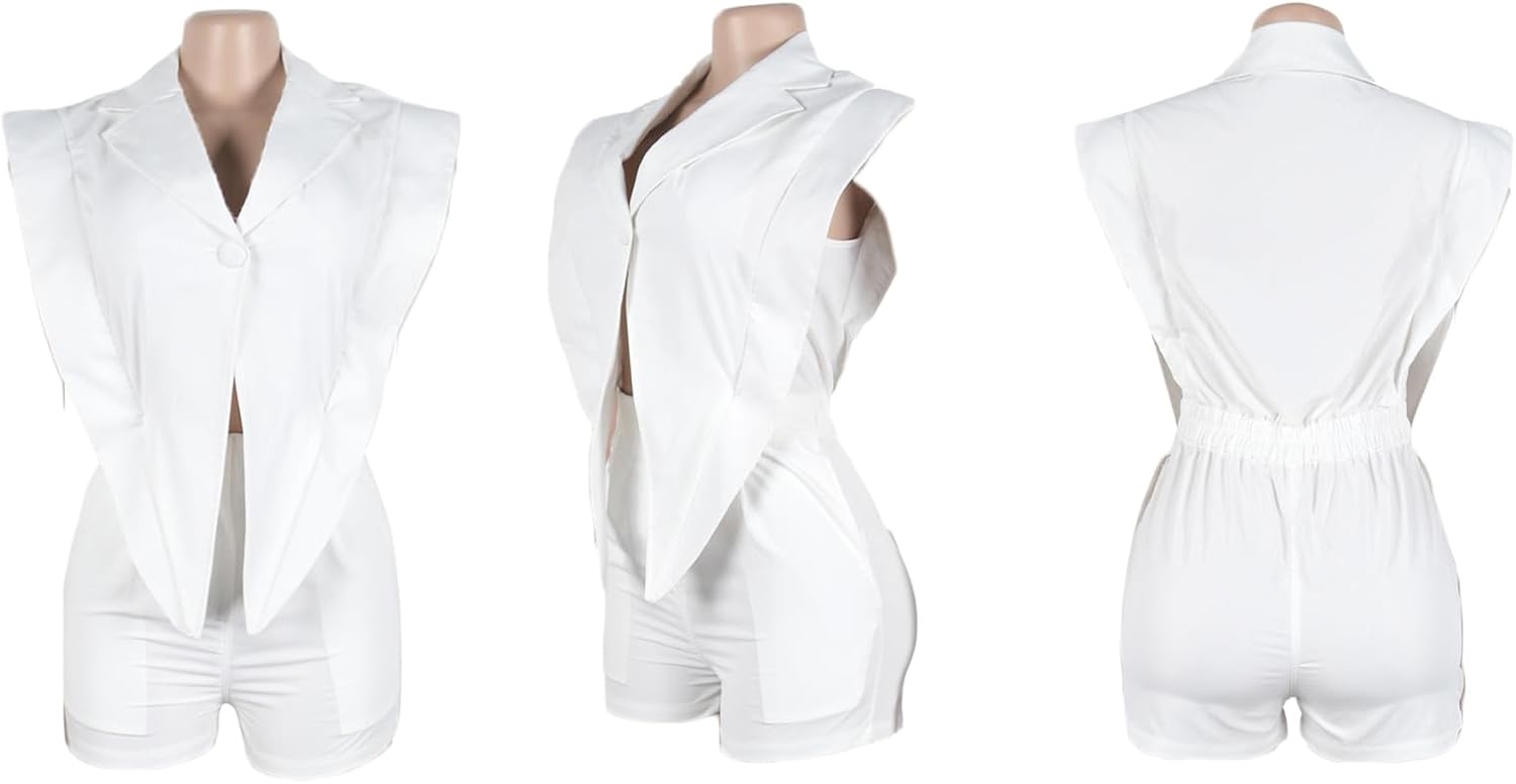 LAJIOJIO Women's Short Jumpsuits Casual,V Neck Sleeveless Bodycon Rompers One Piece Outfits with Pockets - Image 4