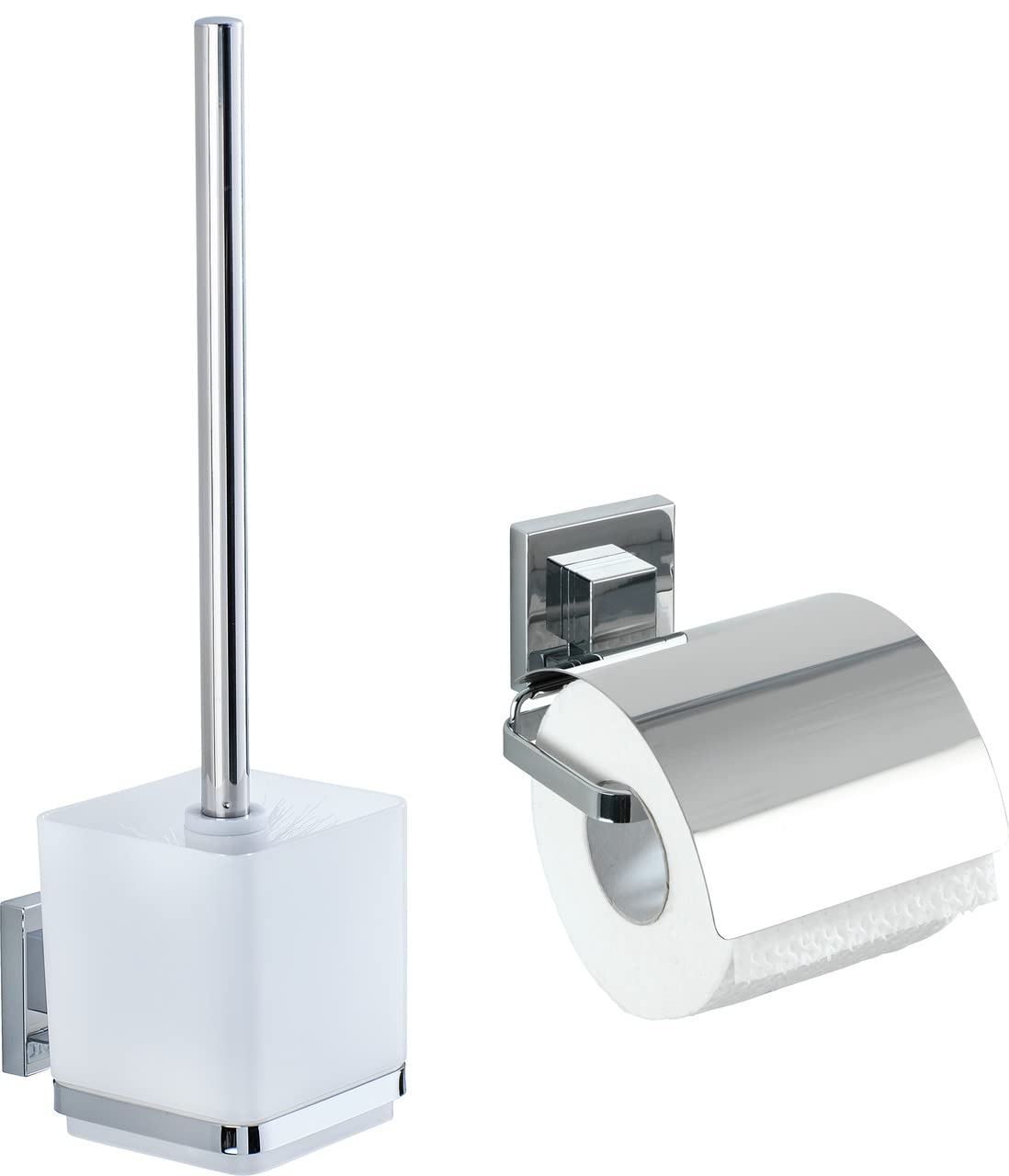 WENKO Vacuum-Loc WC-Set Mod. Quadro 2-teilig WC-Garnitur 9,5 x 37 cm Toilettenpapierhalter 13 x 11,5 cm aus rostfreiem Edelstahl glänzend