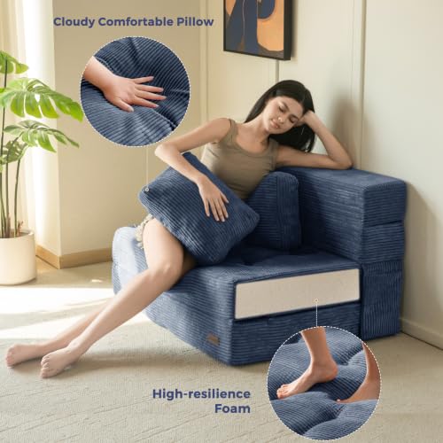 Image of MAXYOYO Convertible Sofa Bed, Fold Out Sofa Couch with Pillow for Adults | Loveseat Sofa 4 in 1 Tufted Folding Couch Bed Foam Floor Couch, Lazy Chair for Living Room Bedroom Guest Room, Dusty Blue