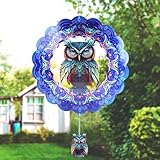 N&T NIETING Wind Spinner Outdoor Owl Garden Decoration Worth Gifts for Women Mom Wife Grandma 3D Metal Wind Spinners Hanging Ornament for Home Garden Indoor Outdoor, 12 Inch