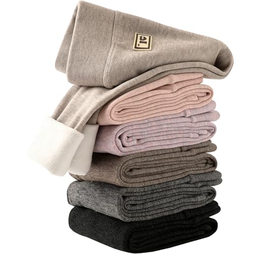 6 Pack Toddler Girls Winter Fleece Lined Leggings Kids Soft Thermal Stretchy Leggings Warm Pants for Girls