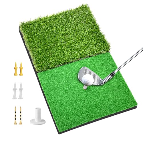 Faltbare Golfschlägermatte mit 2 Rasen 60 x 40 cm mit T-Stück für drinnen und draußen