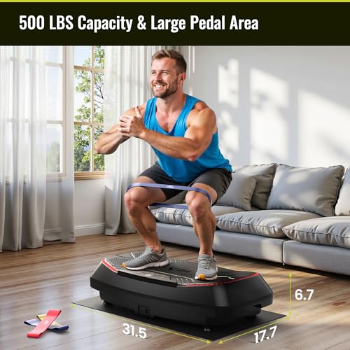 FLYBIRD 4D Vibration Plate 500 LBS Capacity, Oscillation, Linear, Pulsation Vibration Plate Exercise Machine, Triple Motors Vibration Plate for Bone Density Building & Lymphatic Drainage