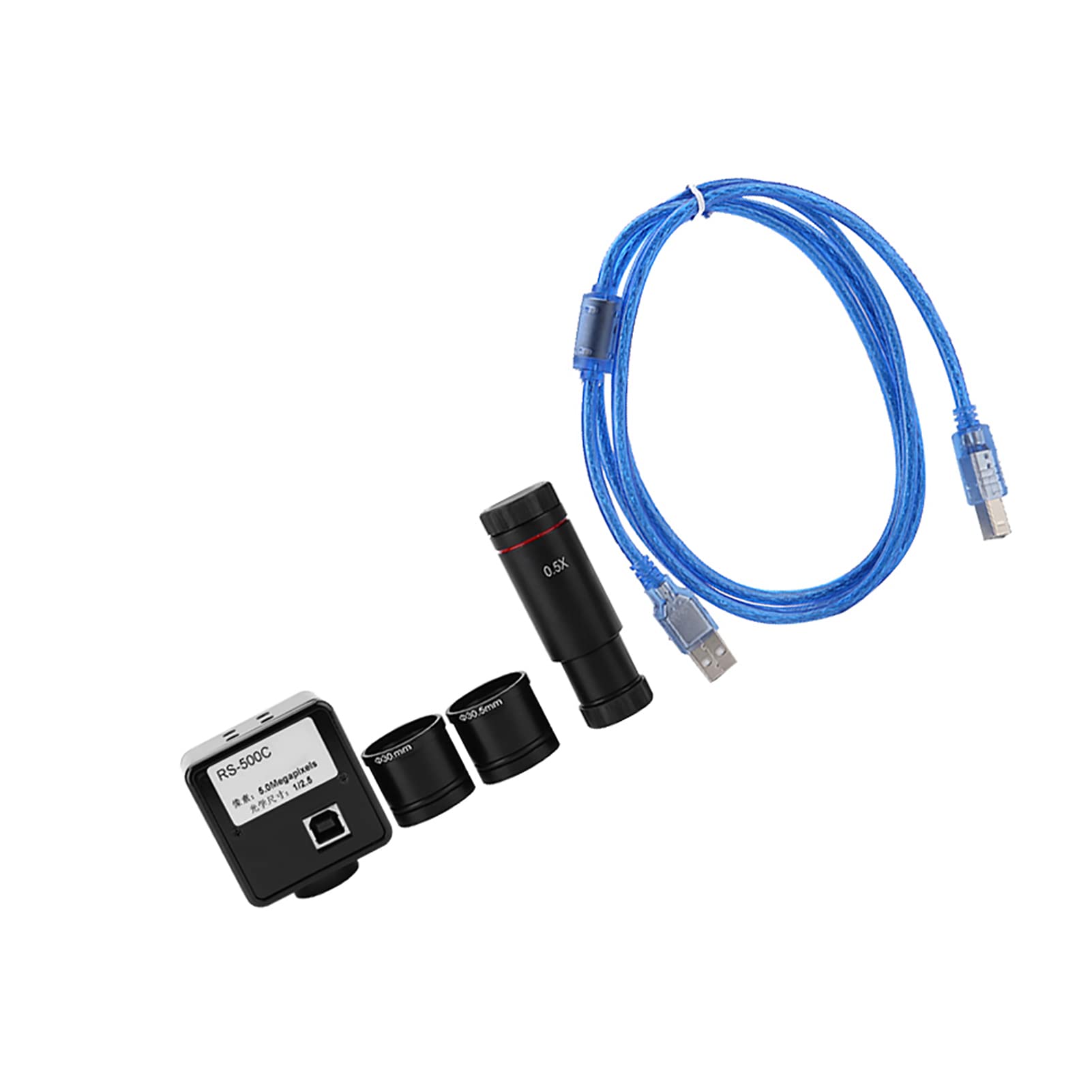 USB-Mikroskopkamera, 5 MP, 2592 X 1944, Auflösung, 0,5-fache Verkleinerung, Objektivadapter für Trinokulare Stereomikroskope, 30 Fps Video bei 640 X 480, 23,2 Mm Bis 30 Mm und 30, Ringe, für