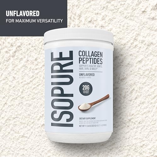 Image of Isopure 20g Grass-Fed Collagen Peptides with Biotin + Vitamin C - Supports Skin, Hair, Nails & Joint Health - Unflavored, Keto Friendly Collagen Powder, 14 Servings