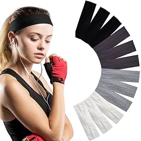 BBGifts 12 Pack Cotton Stretch Headbands, Women Girls Non-Slip Head Wraps Workout Headbands Sweatbands for Running, Cross Training, Yoga and Bike Helmet Friendly Cover