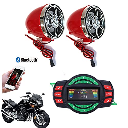 Image of UTV ATV Bluetooth Amplifier Sound System Hand-Free Speakers FM USB Audio System Stereo 3 Inch Speakers 12V Motorcycle Waterproof Audio FM Radio Stereo Speaker (Chrome&Red Speaker)