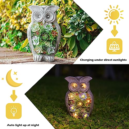 Ovewios Solar Garden Statues Owl Figurine With Succulent And Led Lights - Owl Statues Garden Ornament For Outside, Patio, Yard, Balcony - Gardening Housewarming Birthday Gifts #TOP1
