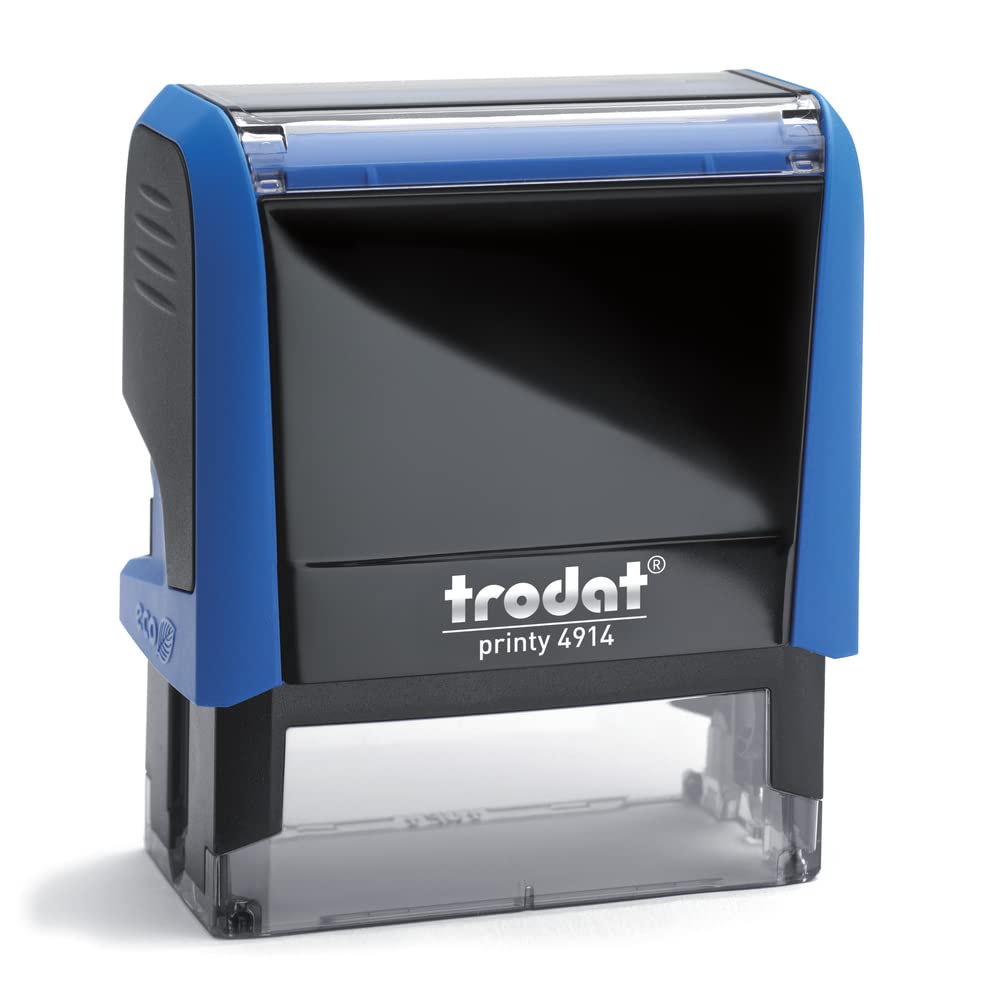Trodat Printy 4914 Timbro Personalizzato Autoinchiostrante, max 6 Righe, Dimensione Impronta 64x26 mm, Colore Timbro Blu, Cartuccia Inchiostro Blu, Ideale per Uffici, Aziende, Medici, Insegnanti