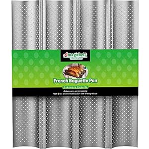 AMAGABELI GARDEN & HOME Nonstick Perforated Baguette Pan 15″ x 13″ for French Bread Baking 4 Wave Loaves Loaf Bake Mold Toast Cooking Bakers Molding 4 Gutter Oven Toaster Pan Cloche Waves Silver