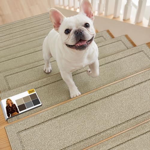 JSEI Stufenmatten rutschfest, Waschbar, 20 x 76cm, 4 Stück Beige – Ansicht 1