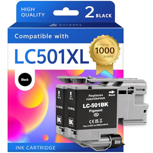 Image of 2 Pack LC501XL Black Ink Cartridges High Yield Replacement for Brother LC 501 XL Compatible with MFC-J1260DW J1360DW J1410DW Color Inkjet Printer (2BK)